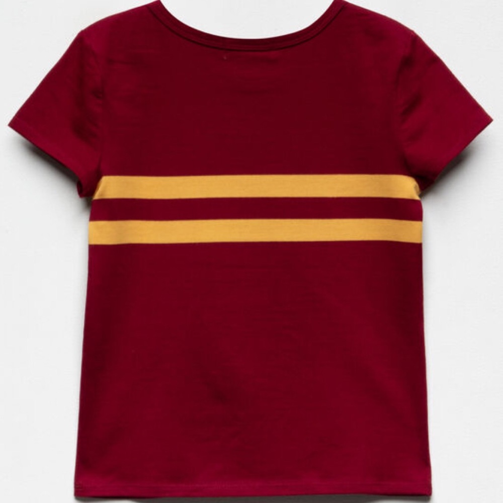Cute burgundy with mustard yellow stripes top!